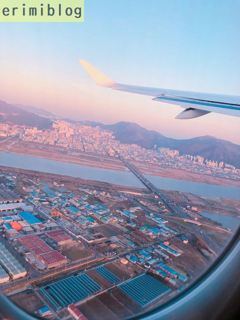 飛行機から見た釜山の町並み